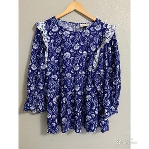 Universal Thread Size XXL Blue Floral Puff Sleeve Cottagecore Blouse Top NWT